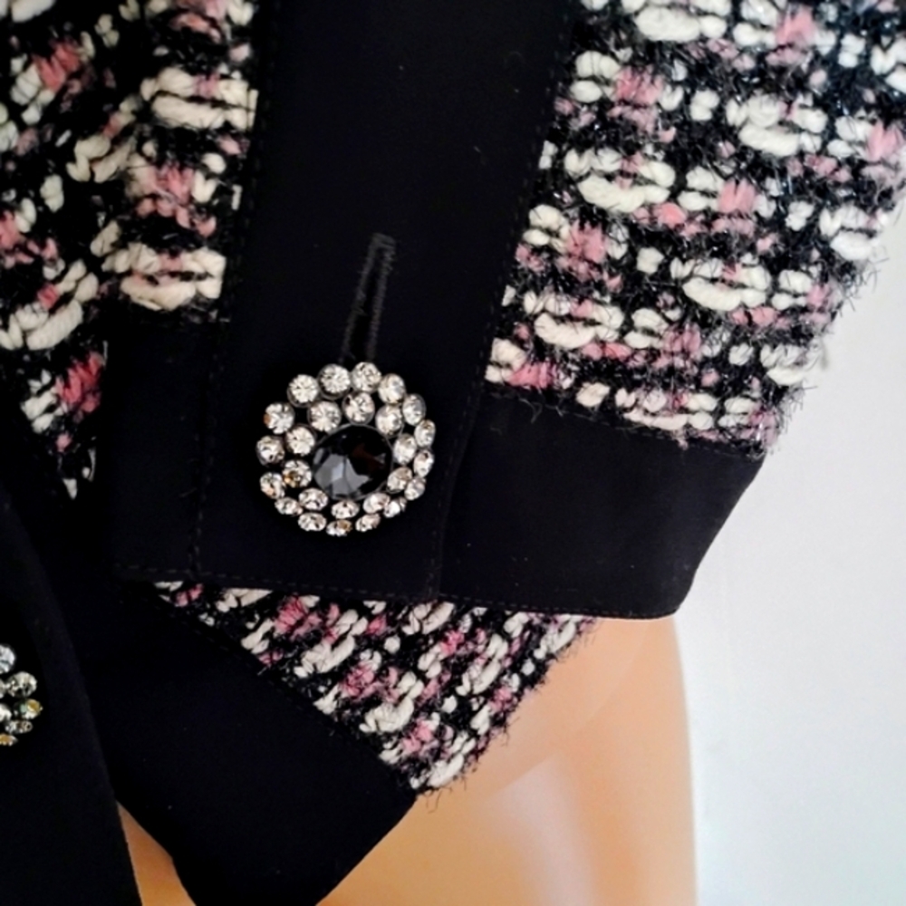 ST JOHN 2-6 BLACK PURPLE TWEED BOUCLE BLACK EYELASH METALLIC KNIT CRYSTAL JACKET - Picture 10 of 16